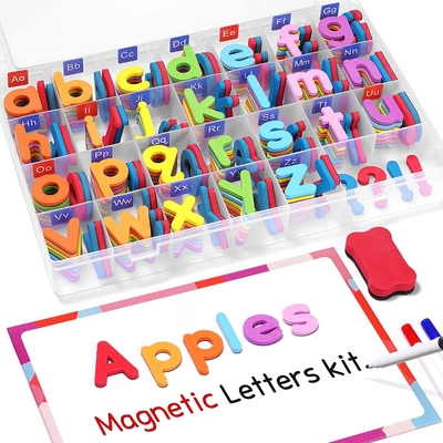 Harga yang bagus Kelas Magnetic Letter Kit 208 Piece Double Sided Magnet Sheets Foam Alfabet Untuk Anak Preschool Spel on line
