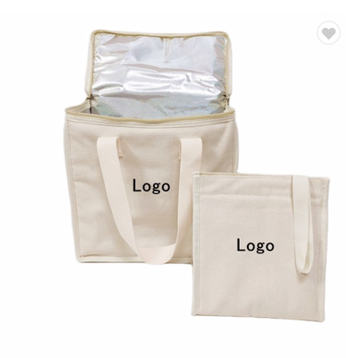 Harga yang bagus Eco Isolated Food Bag Cotton Canvas Lunch Cooler Bag untuk Supermarket on line
