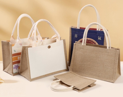 Harga yang bagus Tas Jute Burlap Tote Custom Printing Natal Dengan Genggam on line