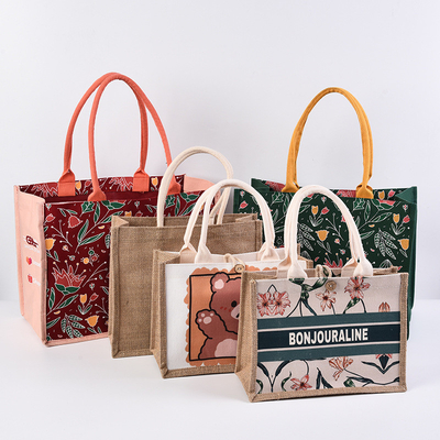 Harga yang bagus Tas Jute Tercetak Kanvas Alam yang Dipersonalisasi Tas Tote Burlap on line