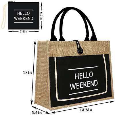 Harga yang bagus Printed Shopping Jute Tote Bags Organic Burlap Beach Bag on line