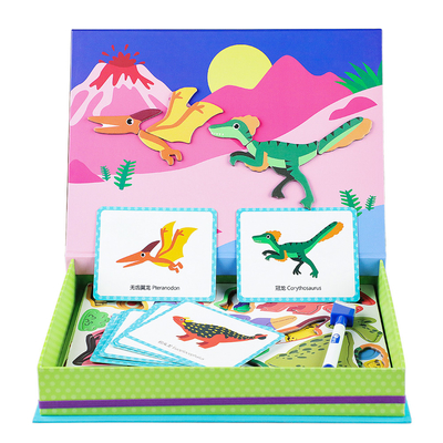 Anak-anak Magnetic Jigsaw Puzzle Dinosaurus Buku Play Box Toys Untuk TK
